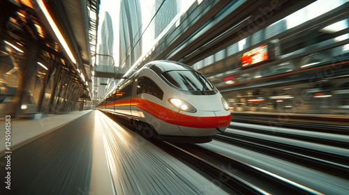 Wallpaper Mural High-speed train in motion at the station, blurred background of an airport terminal or city Center Torontodigital.ca