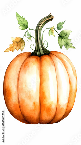 Watercolor Pumpkin with Gre...