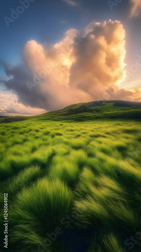 Lush Green Grass Field Bend...