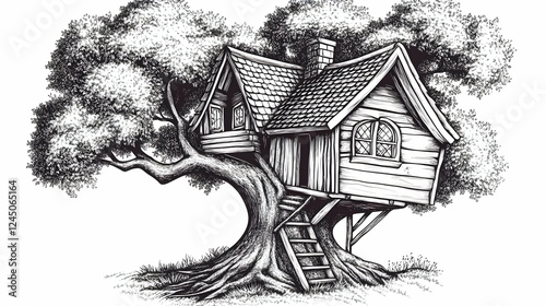 Whimsical Treehouse Illustr...