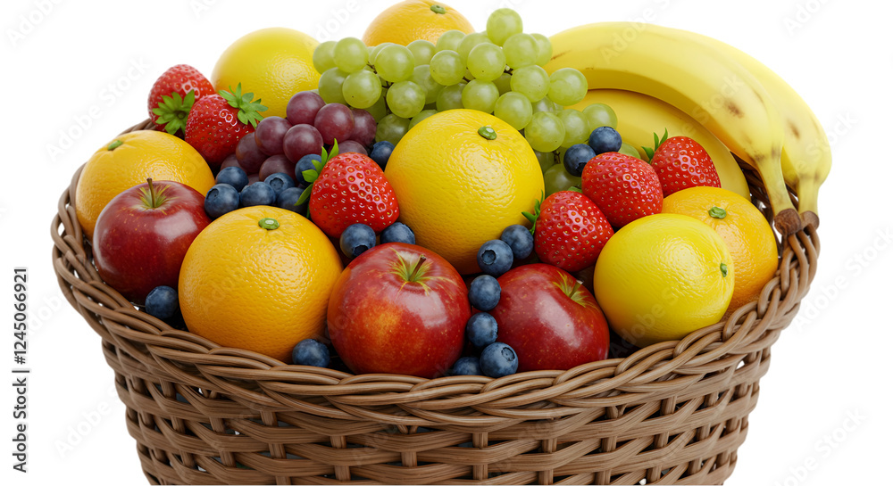 All sorts of fruits in basket isolated on transparent background All sorts of fruits in basket isolated on transparent background