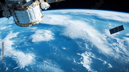Fototapeta Naklejka Na Ścianę i Meble -  space station orbiting earth, cloudscape - space exploration