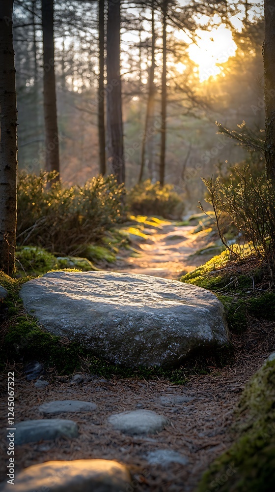 Sunset forest path, mossy rocks, nature trail, golden hour, hiking, adventure, background, tranquility, wallpaper Sunset forest path, mossy rocks, nature trail, golden hour, hiking, adventure, background, tranquility, wallpaper