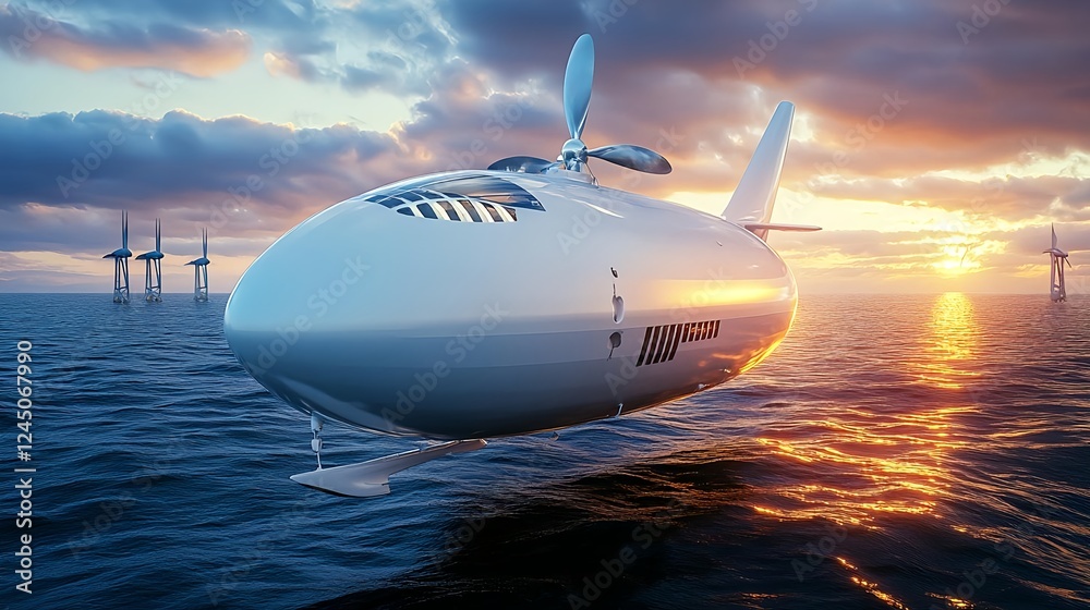 Fototapeta premium futuristic seaplane sunset flight - futuristic technology