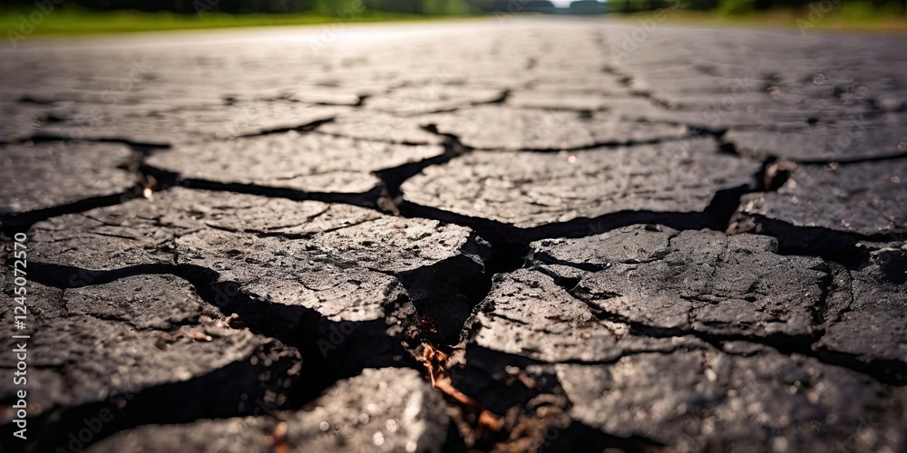 Fototapeta premium A cracked road with a lot of debris