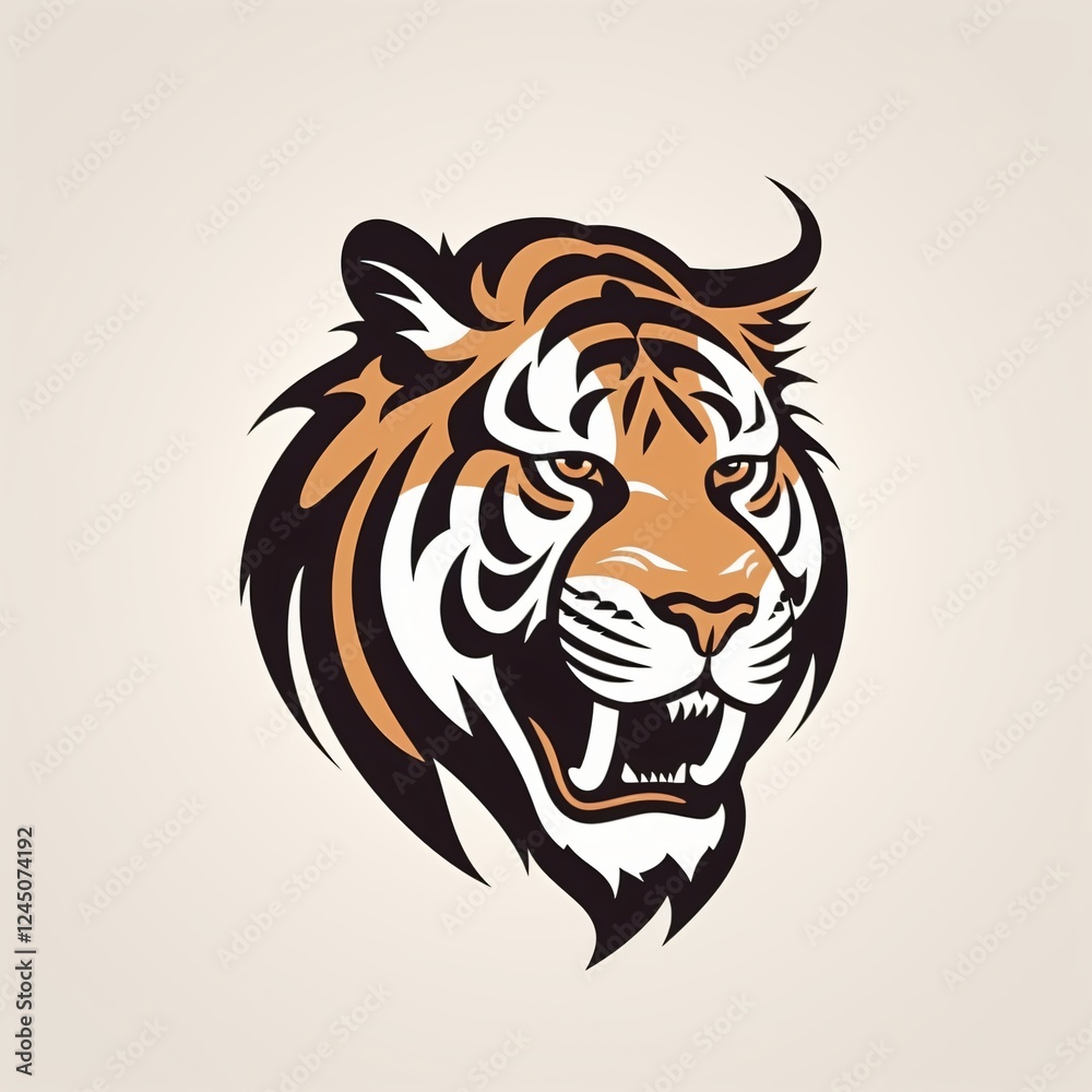 Fototapeta premium Fierce Tiger Head Illustration Showcasing Strength and Elegance in a Simple Design. Generative AI
