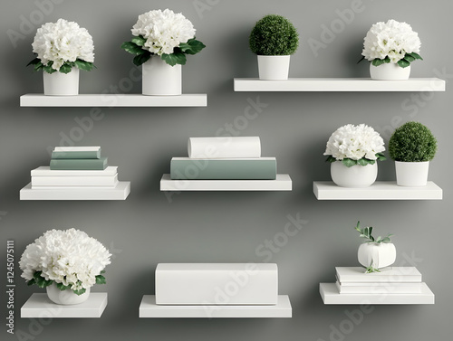 White shelves display white...