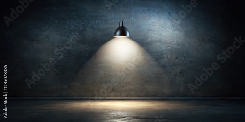 Dark room with single bright light above, mysterious ambiance