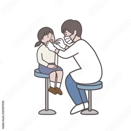 歯科検診を受ける女の子の全身イラスト