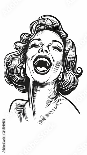 Woman Laughs with Eyes Clos...
