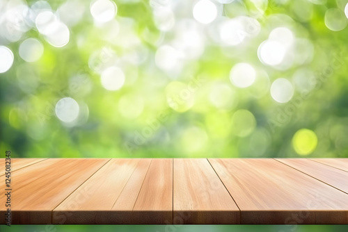 Empty Wooden Table Top with...