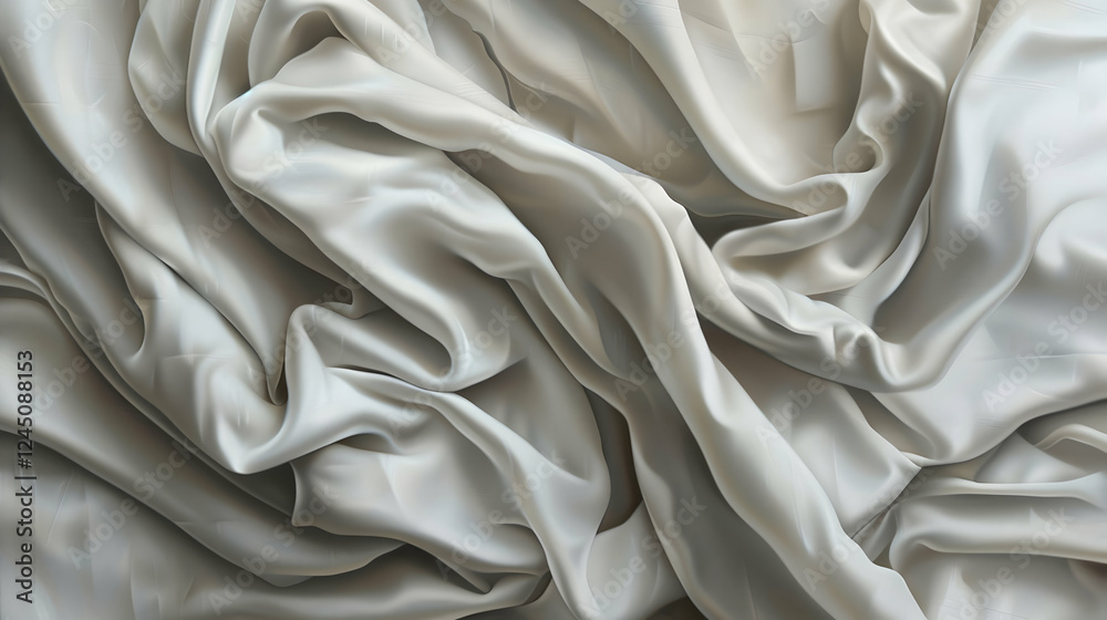 Soft, flowing white silk fabric draped elegantly, creating a serene and luxurious atmosphere Soft, flowing white silk fabric draped elegantly, creating a serene and luxurious atmosphere
