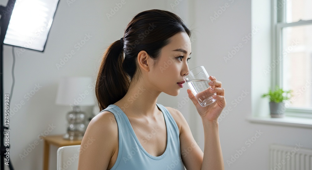 Woman Drinking Water Glass Healthy Hydration Lifestyle Woman Drinking Water Glass Healthy Hydration Lifestyle