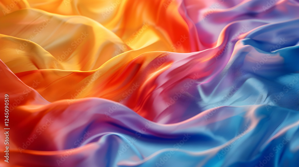 Obraz premium Vibrant silk fabric draped elegantly, showcasing a blend of warm and cool colors, creating a serene backdrop