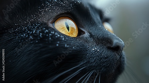 Black cat, close-up, winter, outdoors, alert photo