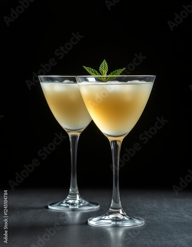 Wallpaper Mural Two cocktails garnished with mint sit on a dark surface Torontodigital.ca