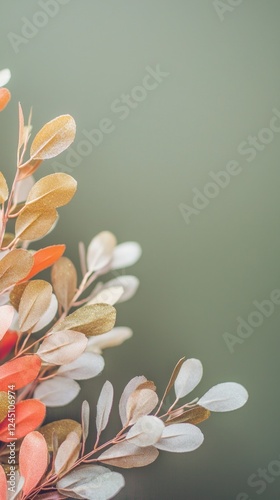 Golden   Peach Leaves  Autumnal Branch  Natural Background  Fall Decor  Botanical Image  S photo