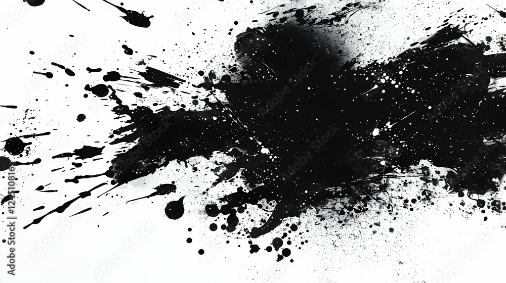 Obraz premium Abstract black ink splatter on a white background, creating a dynamic and artistic effect