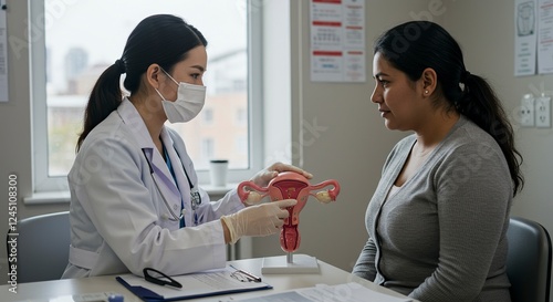 Doctor Explaining Female Reproductive System Model to Patient photo