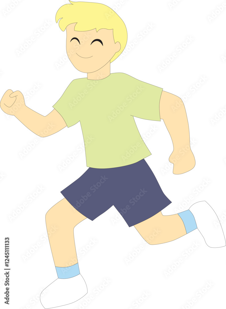 running white young man with blond hair in a t-shirt in shorts and sneakers running white young man with blond hair in a t-shirt in shorts and sneakers