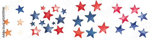 Colorful star pattern in red, white, and blue for patriotic theme, isolated on transparent background.