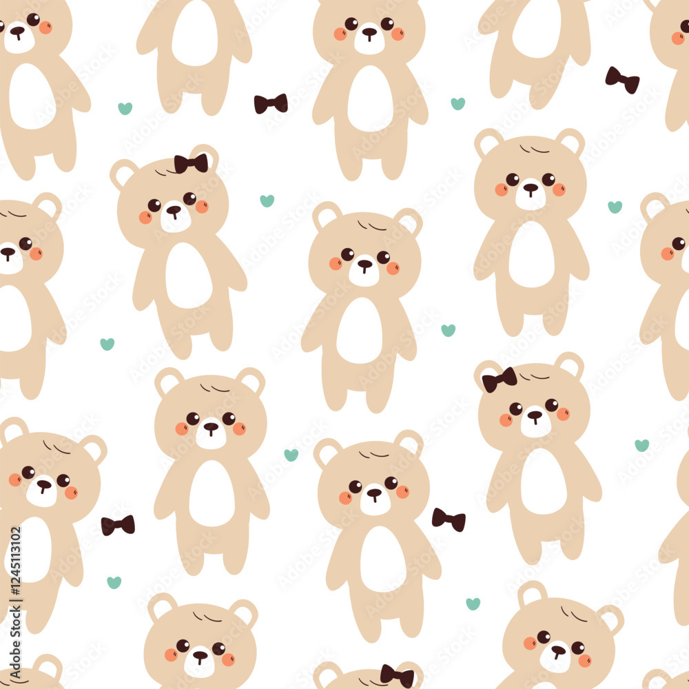 seamless pattern cute cartoon bear with black bow. cute animal pattern for wallpaper, background and gift wrap paper seamless pattern cute cartoon bear with black bow. cute animal pattern for wallpaper, background and gift wrap paper