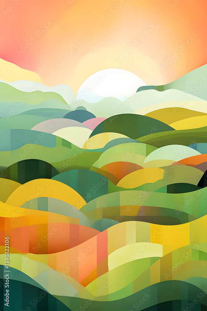 Fototapeta premium Digital abstract green hills geometric pattern graphic poster background