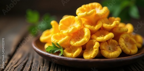 Golden chanterelle mushrooms with mild peppery flavor, golden, chanterelle, taste
