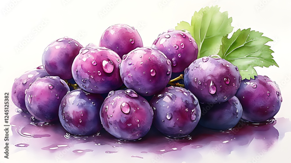 Dewy Red Grapes Cluster, White Background, Food Photography Dewy Red Grapes Cluster, White Background, Food Photography