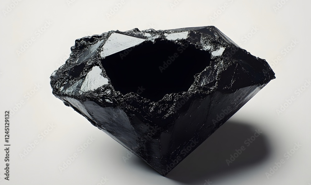 Fototapeta premium Black diamond, rough texture, studio shot, void inside, abstract art, design element