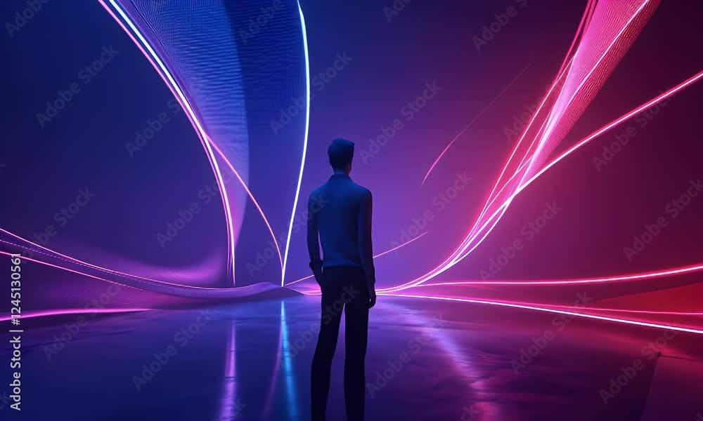 Man in neon light future Man in neon light future