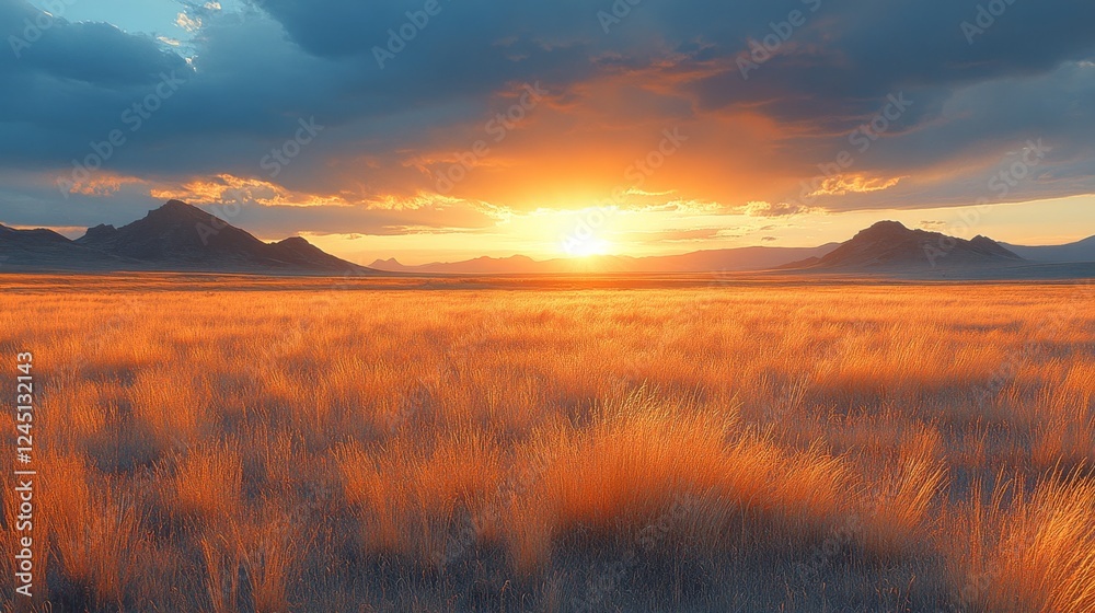 Fototapeta premium Tranquil Sunrise in the Desert: A Soft Illumination of the Landscape
