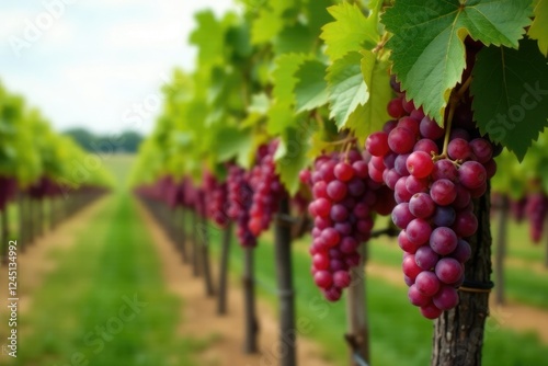 Wallpaper Mural Vineyard rows with bunches of red grapes hanging, nature, rustic Torontodigital.ca