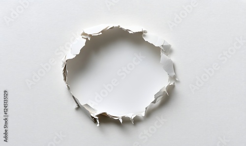 Circular hole in white paper; studio shot;  background is plain; for design use