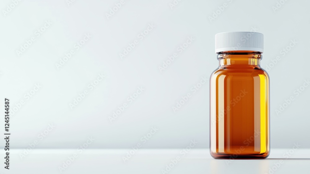 Obraz premium Clear amber glass bottle on a blank background.
