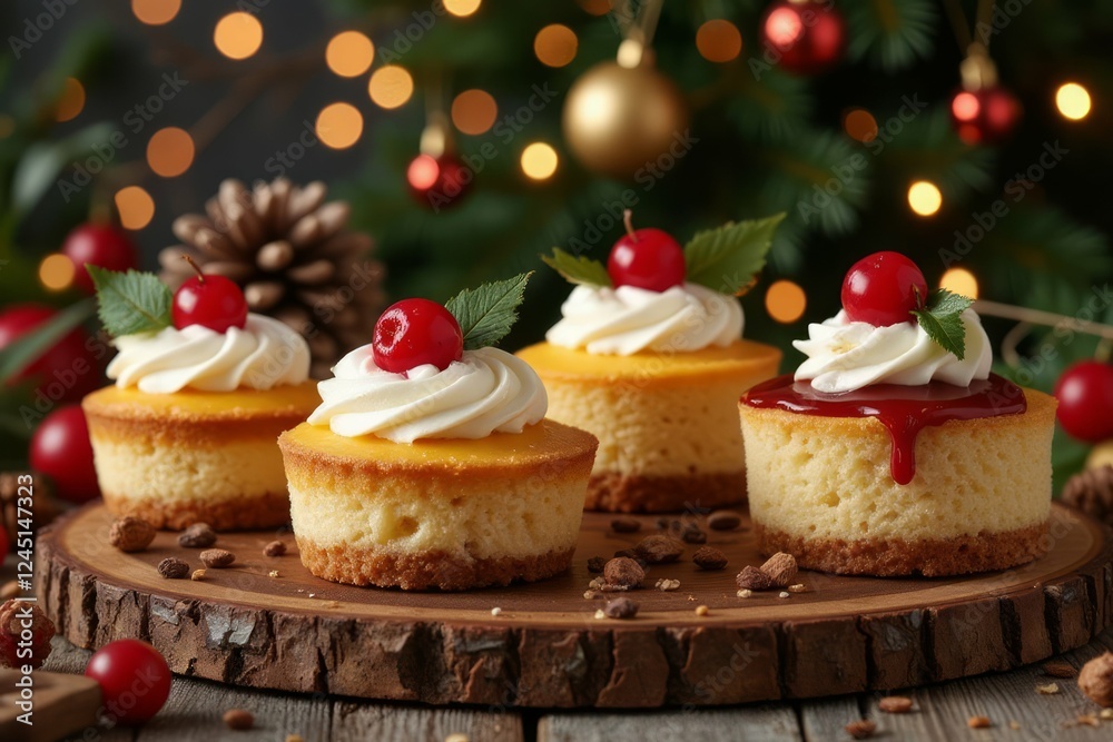 Festive Mini Cheesecakes Decorated With Cherries Festive Mini Cheesecakes Decorated With Cherries
