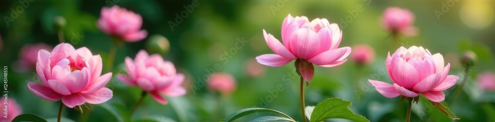 Pastel pink peonies in a lush garden backdrop, garden, nature, peony Pastel pink peonies in a lush garden backdrop, garden, nature, peony