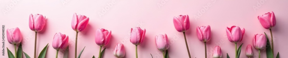 Pastel pink tulips scattered on a monochrome round background, blossoms, soft Pastel pink tulips scattered on a monochrome round background, blossoms, soft
