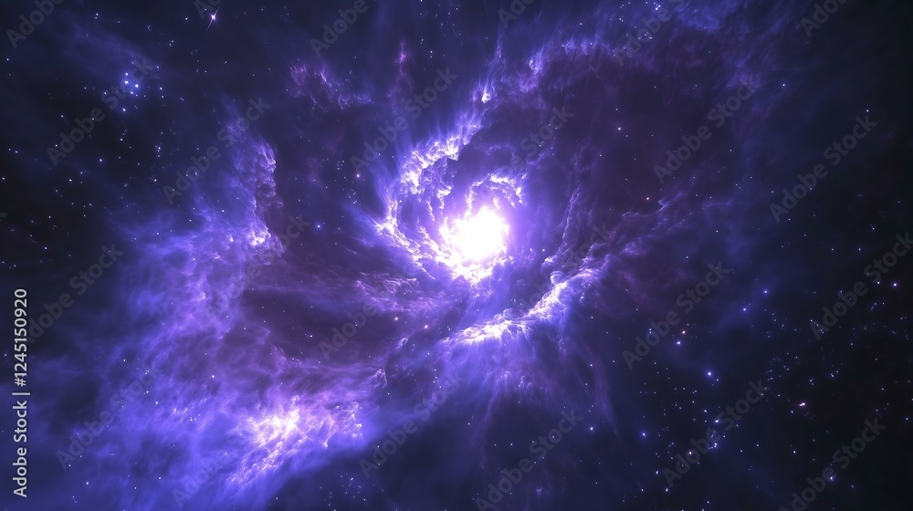 Fototapeta premium A vibrant nebula in deep space, showcasing stunning purple and white cosmic elements.