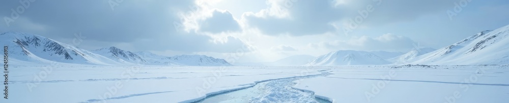 Snowy plains stretch far beyond the frozen horizon, snow, icy Snowy plains stretch far beyond the frozen horizon, snow, icy
