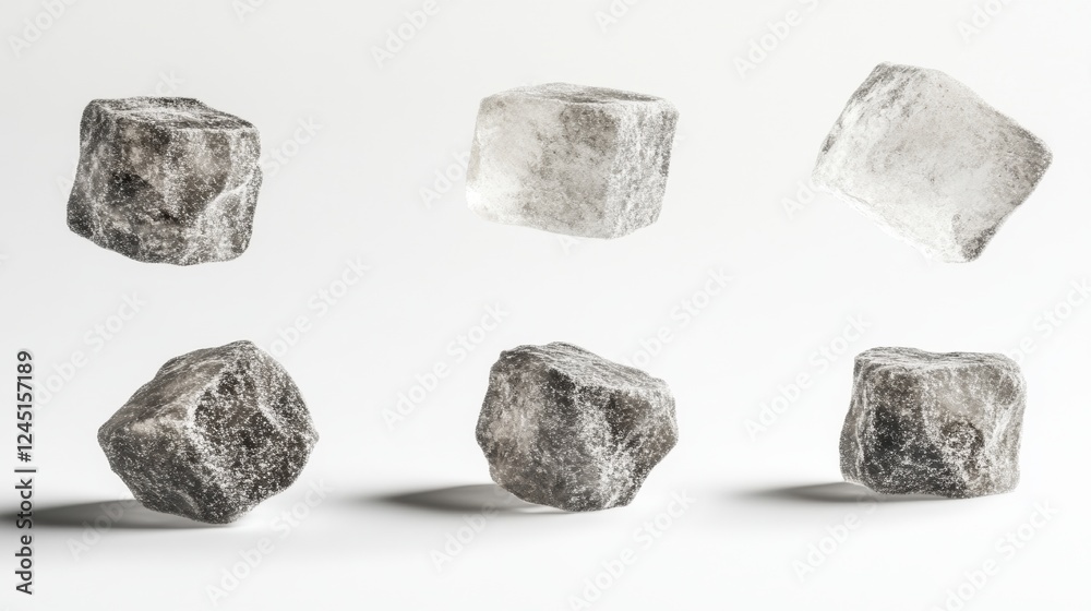 Six Gray and White Cubes Floating on White Background Six Gray and White Cubes Floating on White Background