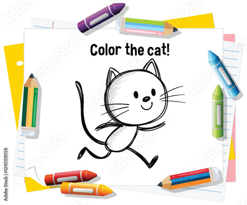 Playful Cat Coloring Page for Kids