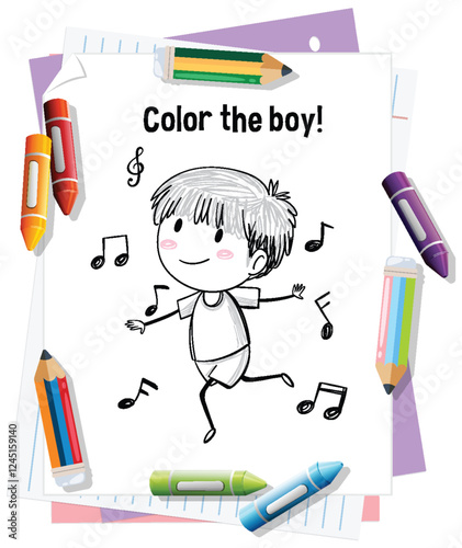 Colorful Doodle of a Joyful Boy