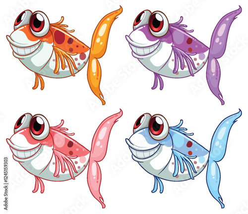 Colorful Cartoon Sea Creatures Smiling