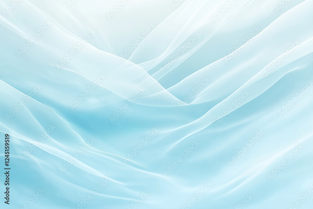 Fototapeta premium Ethereal soft flowing fabric waves in light blue and white with a delicate, airy texture, creating a serene and dreamy abstract background perfect for design, art, and creative projects