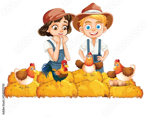 Children Enjoying Farm Life with Chickens