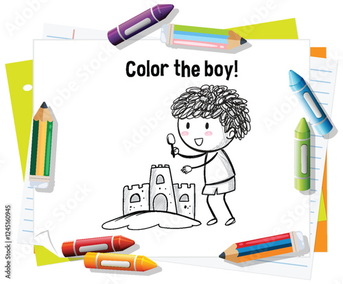 Coloring Fun with Sandcastle Boy