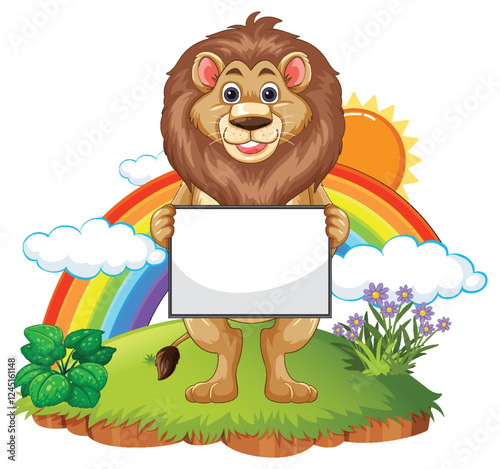 Lion Holding Sign with Rainbow