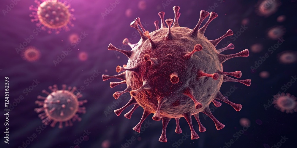 Detailed 3D rendering of a virus particle under microscope Detailed 3D rendering of a virus particle under microscope