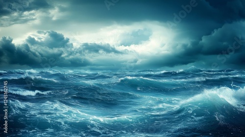 Dark clouds gather, heralding an intense storm over restless waters.